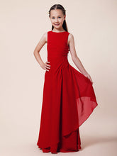 Long A-Line Sheath Flower Girl Dresses Bateau Neck Chiffon Junior Bridesmaid Dress-27dress